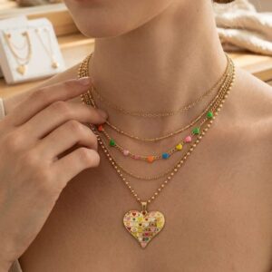 Corazón Triple Love Juego collar con dije de corazón y aretes en acero