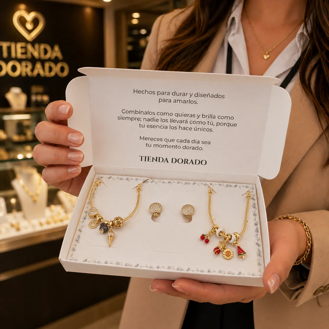 Sweet Charm Gold Set | Pulseras Charms tipo Pndr y topos en covergold