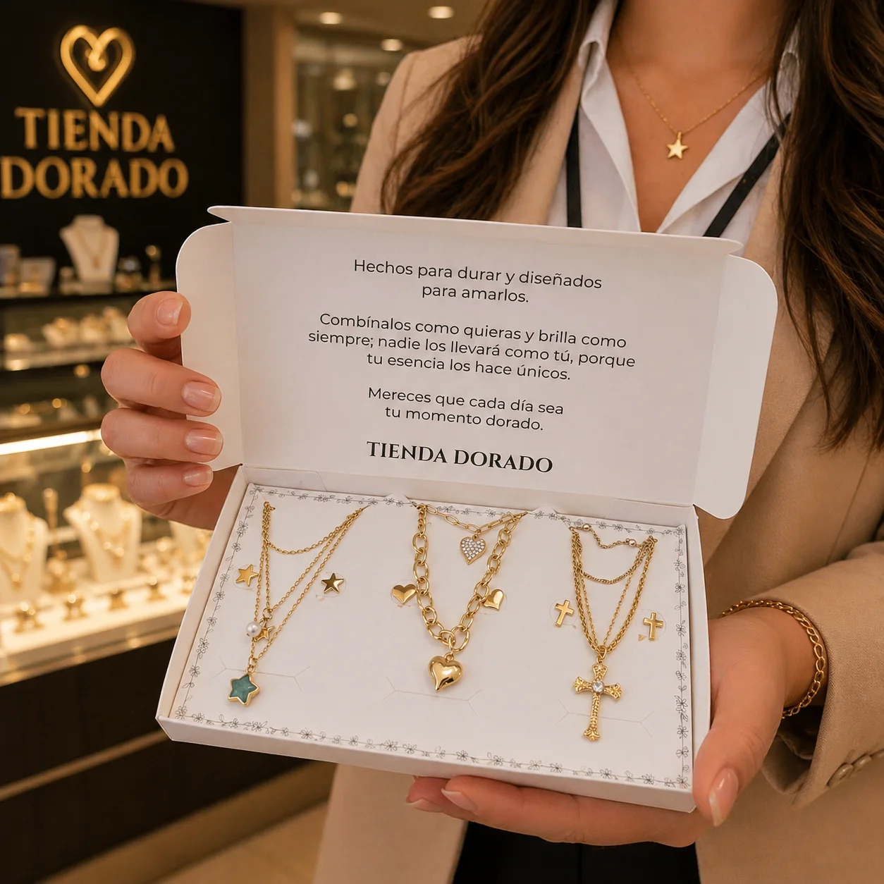 Trilogía Estelar, Amor & Fe | 3 Collares con aretes en covergold
