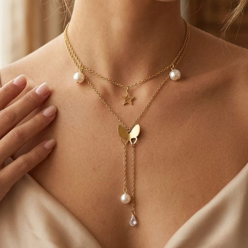 Secretos & Alas Doradas | 3 juegos collar con aretes en acero y covergold - Imagen 2