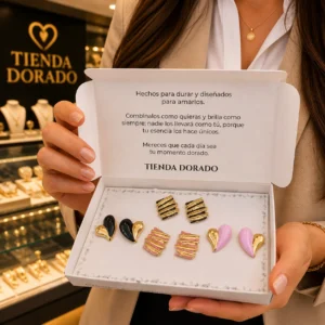 Dulce Amor Duo | 4 Pares de aretes gruesos en acero surtidos