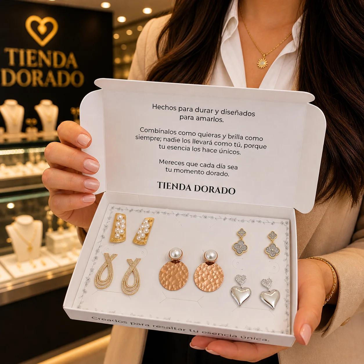 Encanto Perlas & Brillo | 5 Pares de aretes surtidos en acero y covergold
