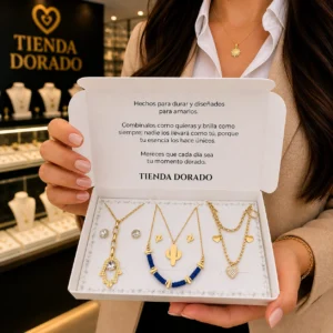 Energía & Encanto Dorado | 3 Collares con aretes en acero y covergold