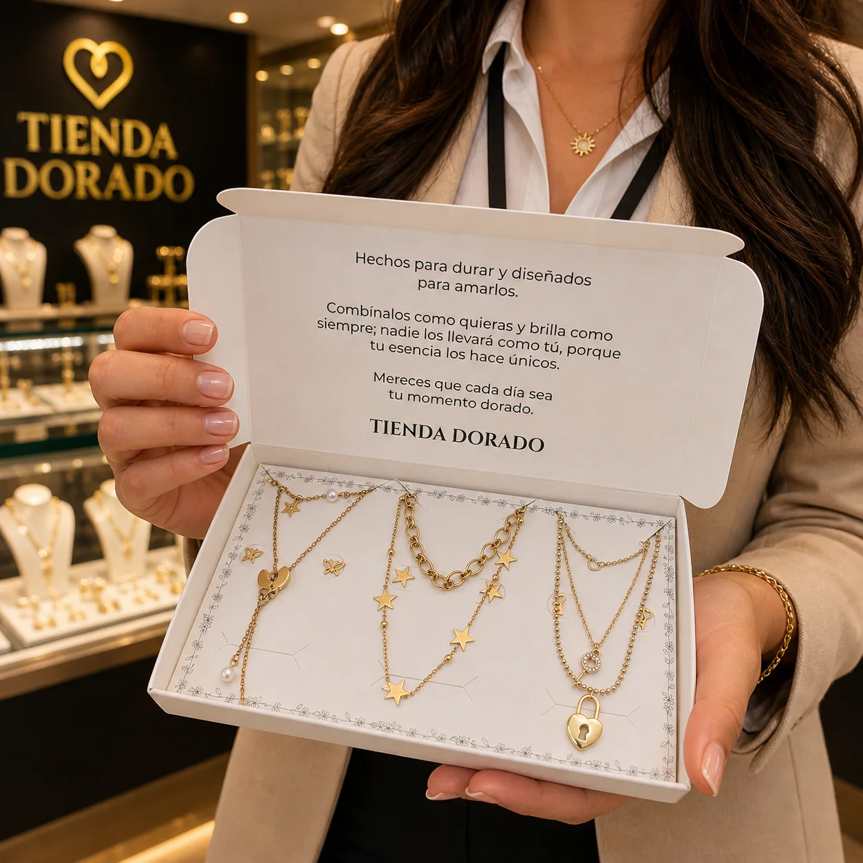 Secretos & Alas Doradas | 3 juegos collar con aretes en acero y covergold