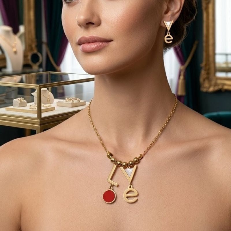 Amor, Fe & Conexión | 3 juegos de collar con aretes en acero inoxidable - Imagen 2