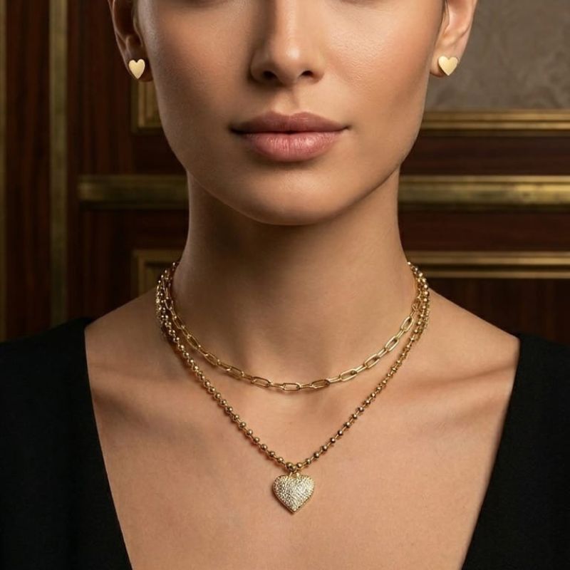 Energía & Encanto Dorado | 3 Collares con aretes en acero y covergold - Imagen 4