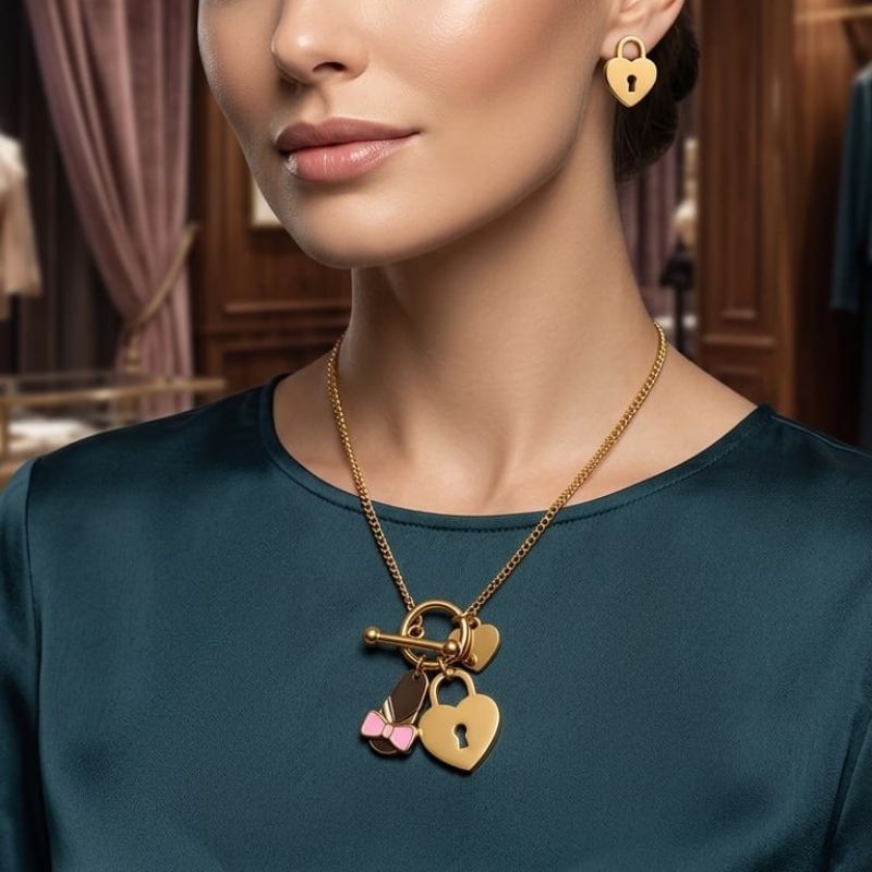 Amor, Fe & Conexión | 3 juegos de collar con aretes en acero inoxidable - Imagen 4